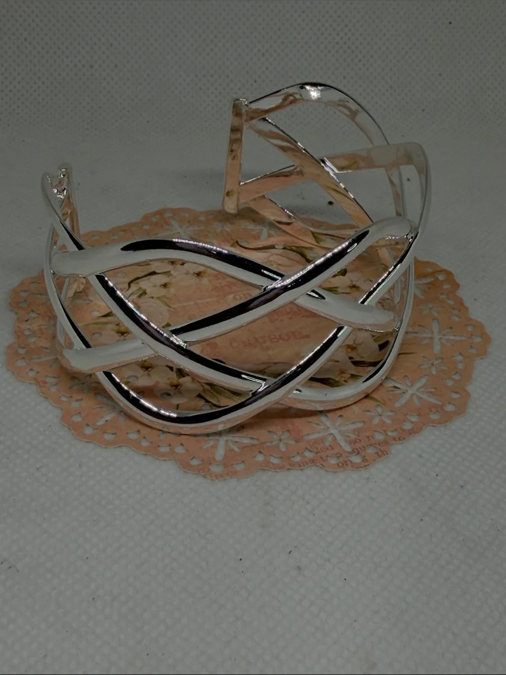 Sterling Silver Woven Pretzel Open Cuff Bracelet - Picture 7 of 8